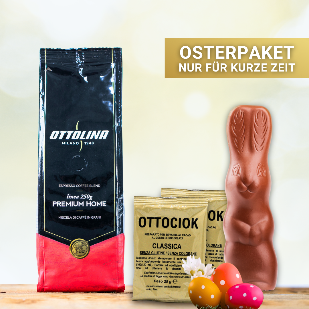 Osterpaket - Premium Line - Fortissima, Kaffeebohnen (250g) + OTTOCIOK (2 Packungen à 25g) + Schoko-Osterhase